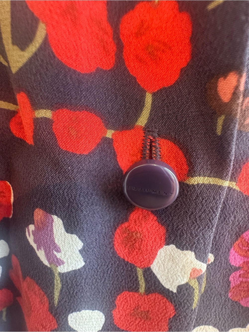 Equipment Femme Floral Button-Down Shirt - Red, White & Purple on Black - Picture 3 of 7